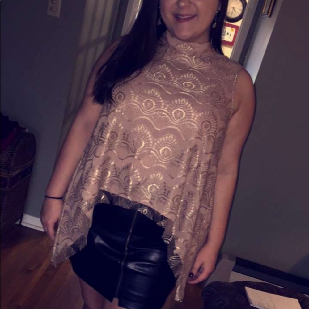 High Neck Gold Lace Top